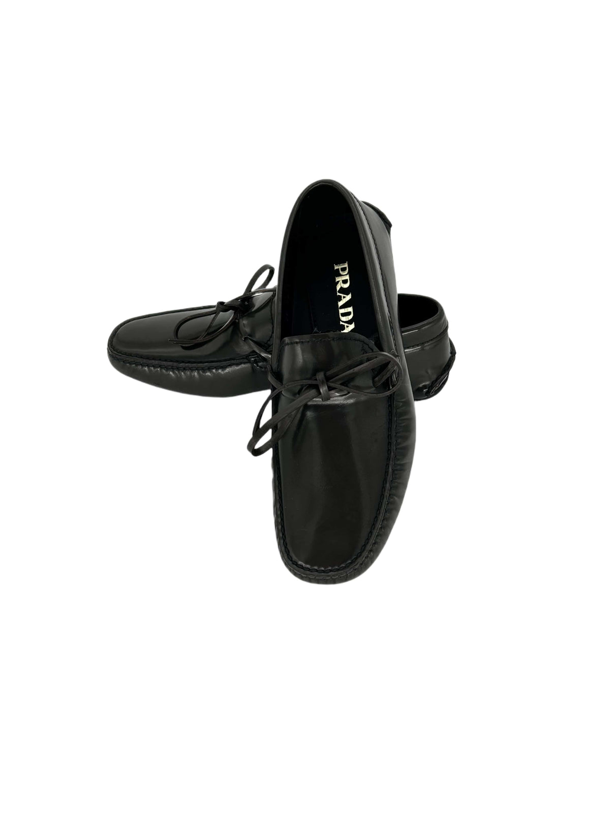 Prada Grey Leather 'Driver' Shoes With Lace Detail