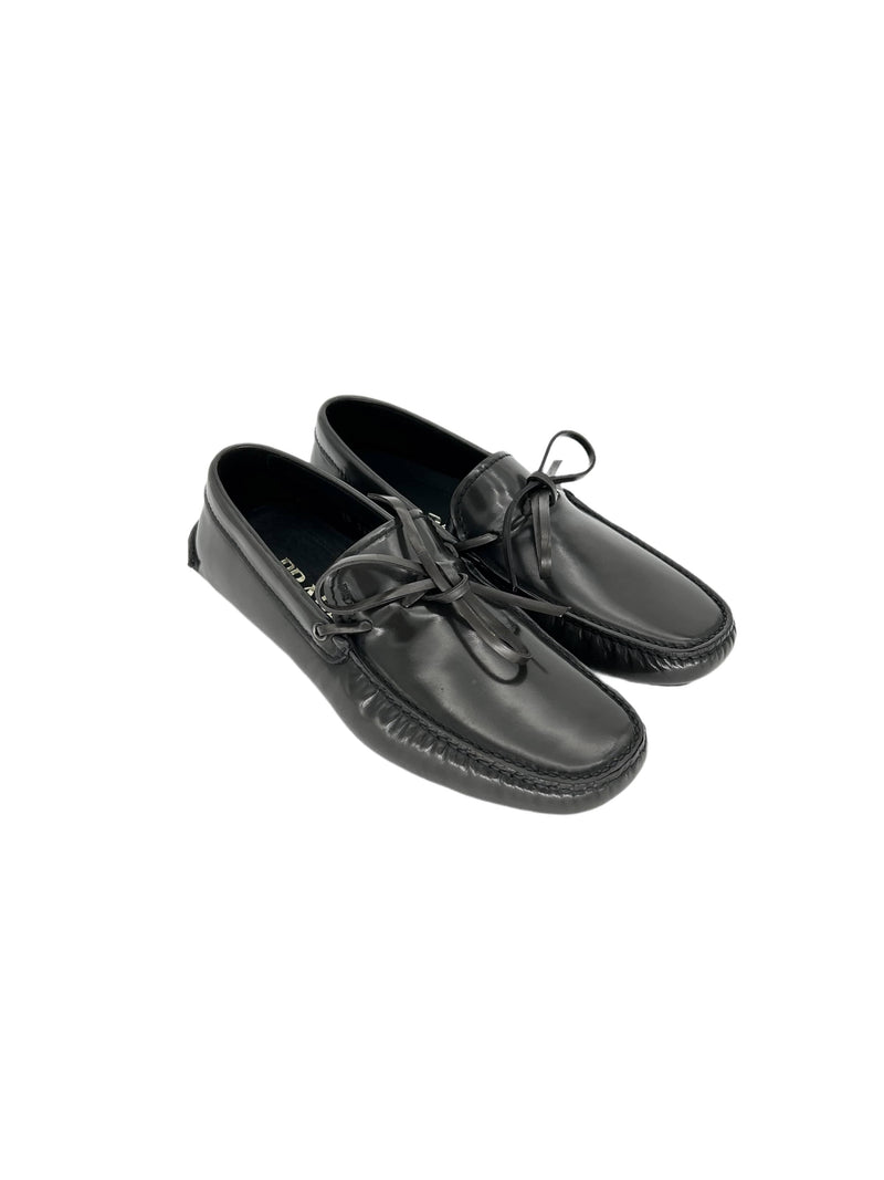 Prada Grey Leather 'Driver' Shoes With Lace Detail