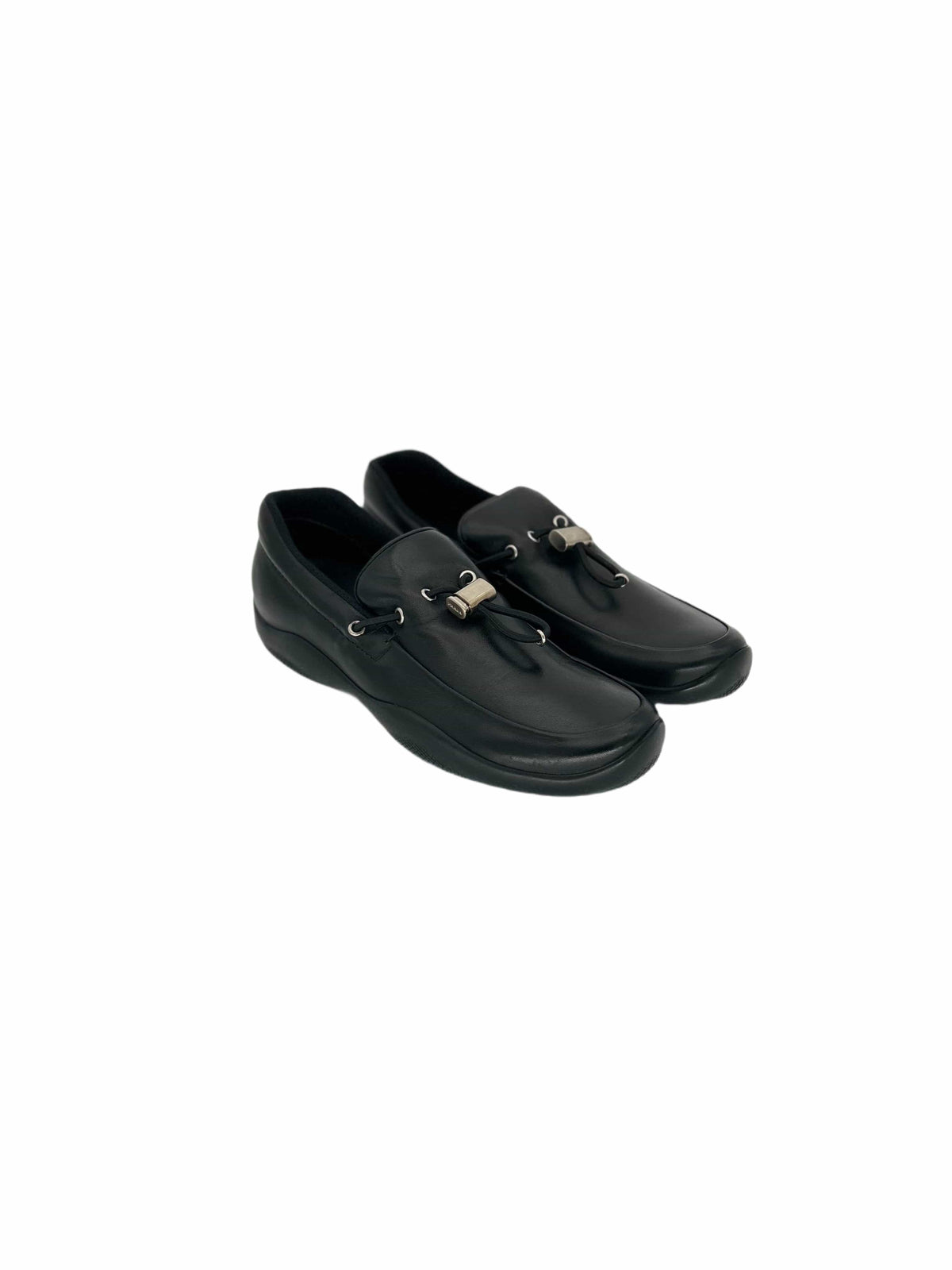 Prada Linea Rossa Black Classic Loafers With Toggle