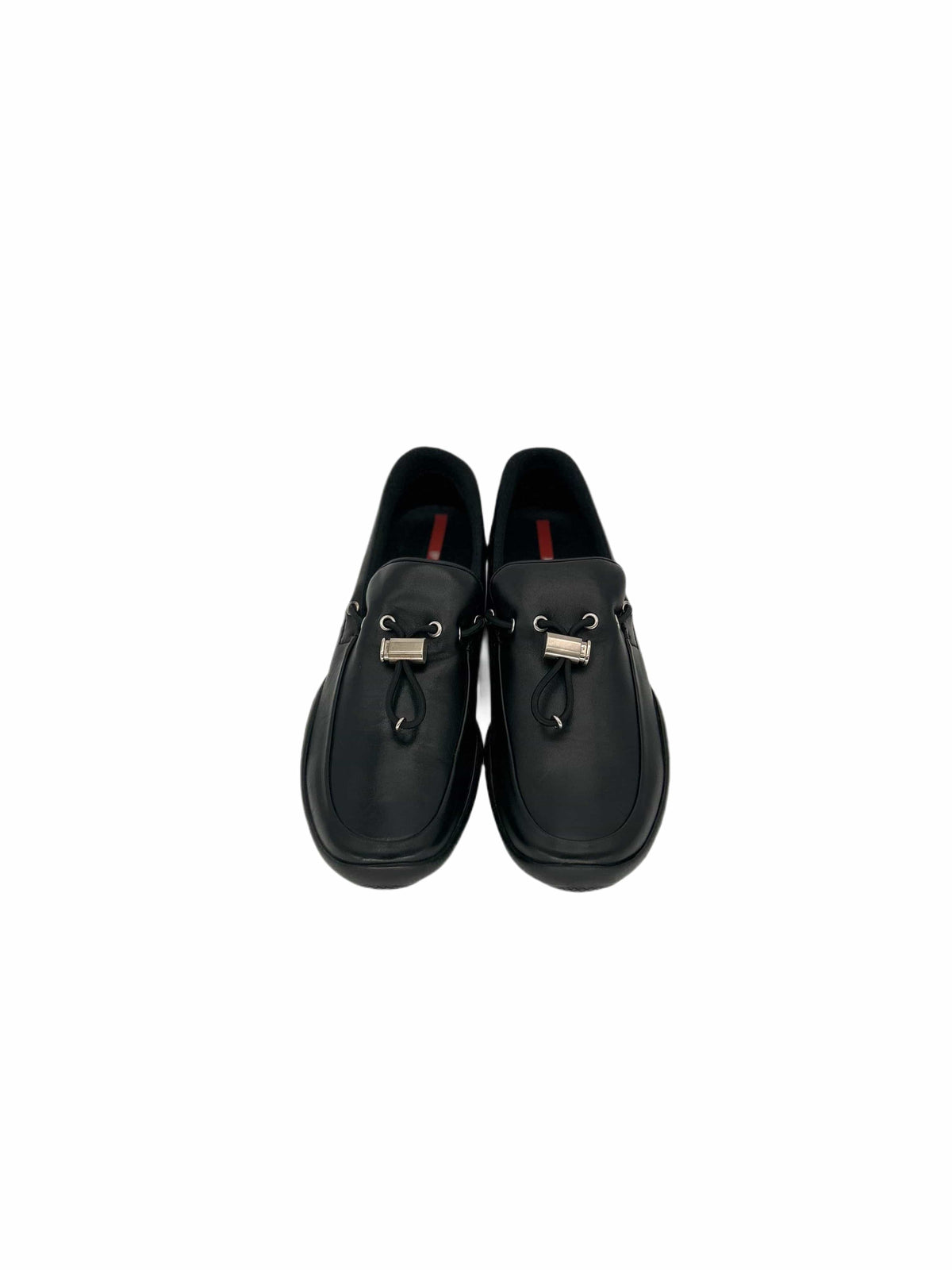 Prada Linea Rossa Black Classic Loafers With Toggle