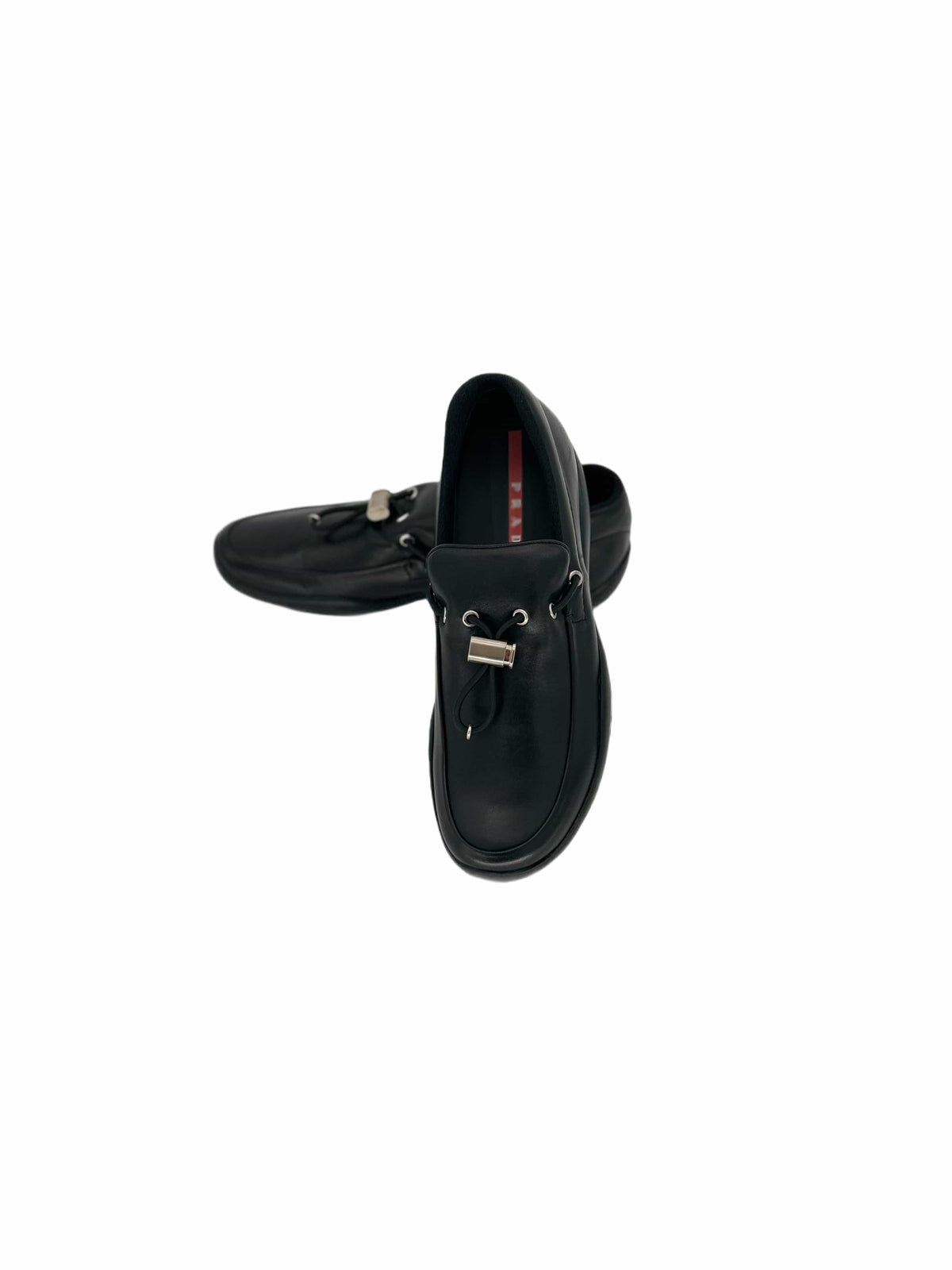 Prada Linea Rossa Black Classic Loafers With Toggle