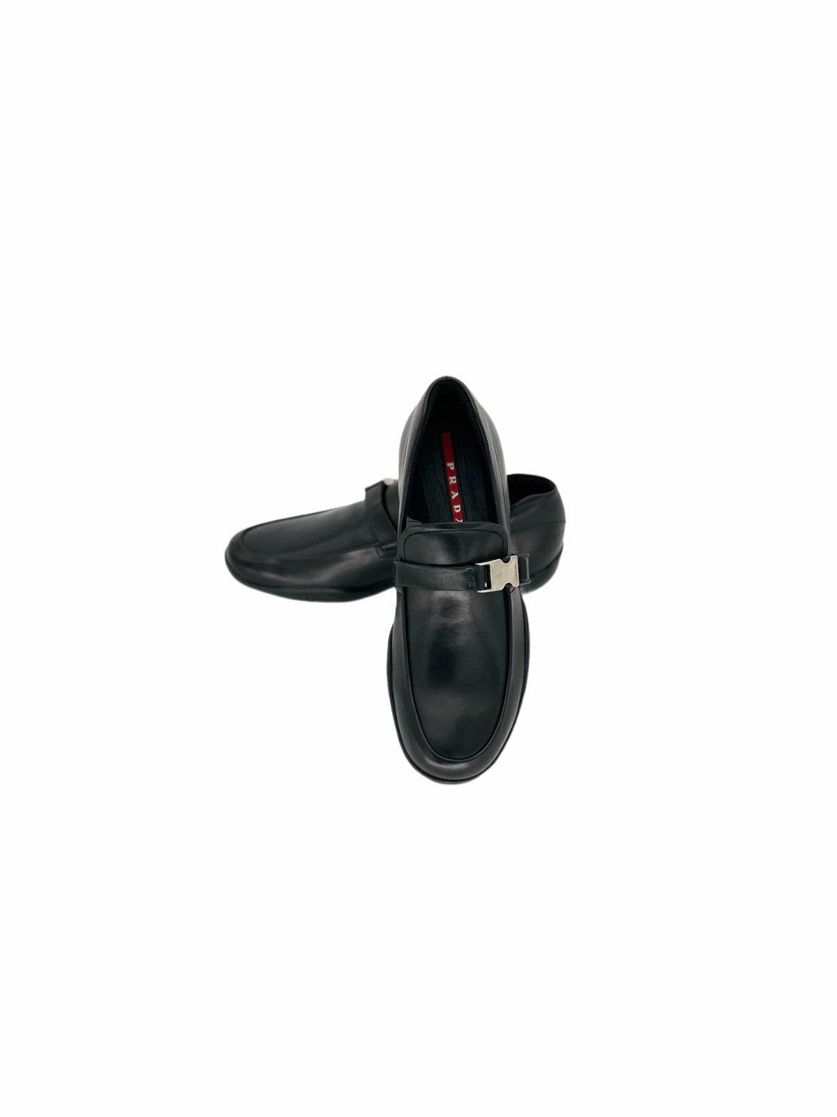 Prada Linea Rossa 'Sport' Black Loafers With Metal Buckle