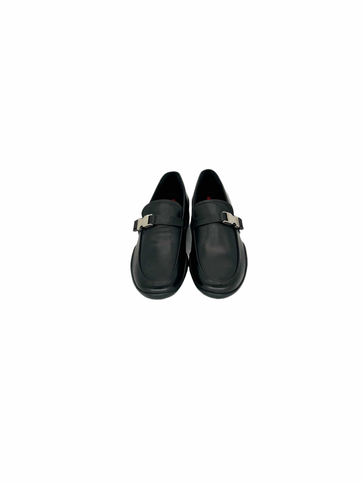 Prada Linea Rossa 'Sport' Black Loafers With Metal Buckle