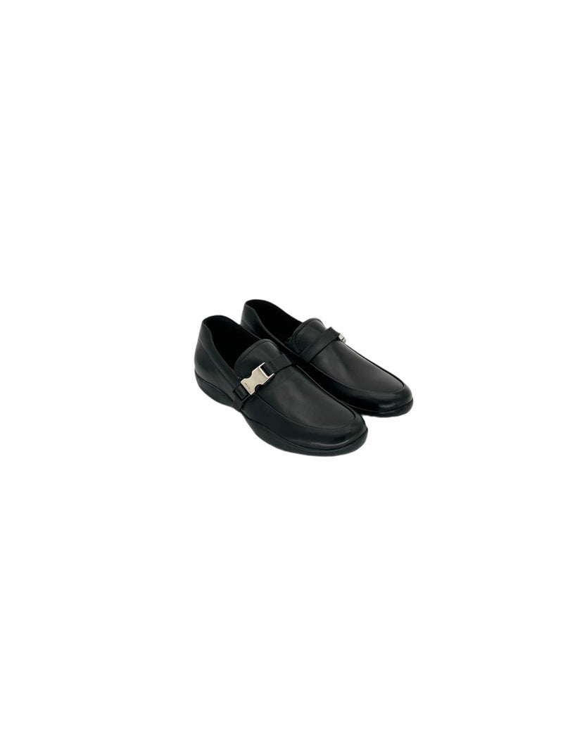 Prada Linea Rossa 'Sport' Black Loafers With Metal Buckle