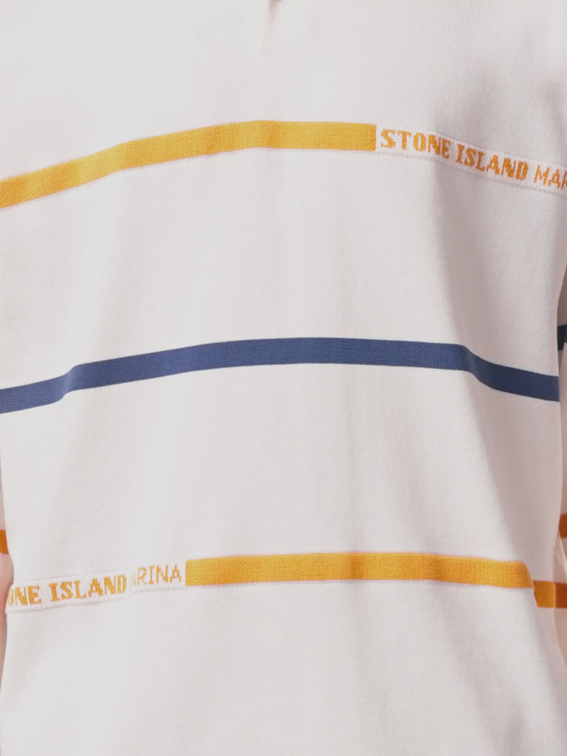 Stone Island Marina Ivory White Stripe LS Polo Shirt K1S155100035 V0093