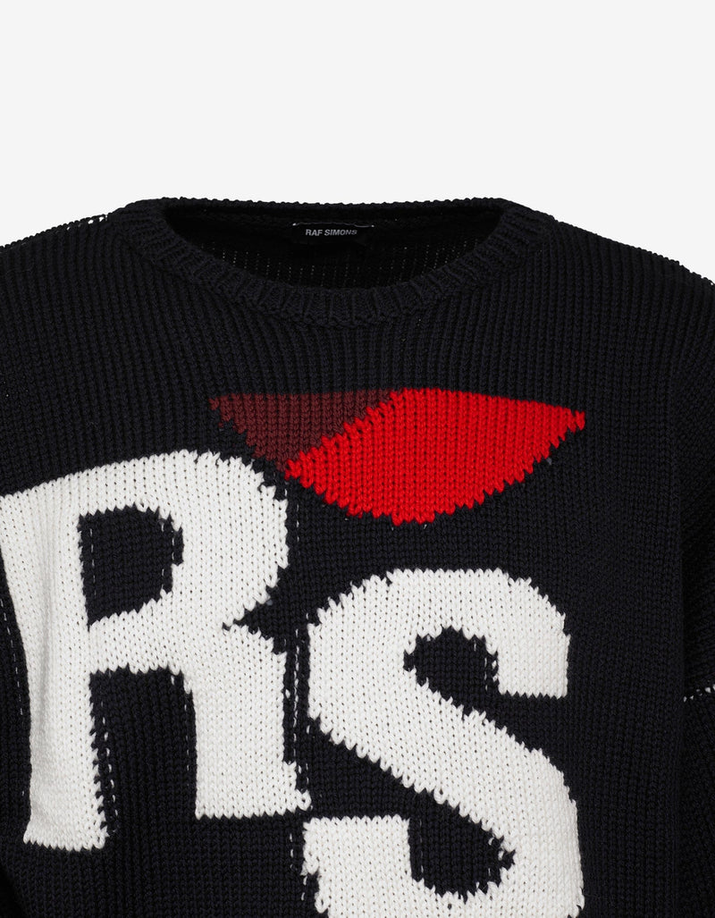 Raf Simons Navy Blue RS Logo Cropped Oversized Sweater