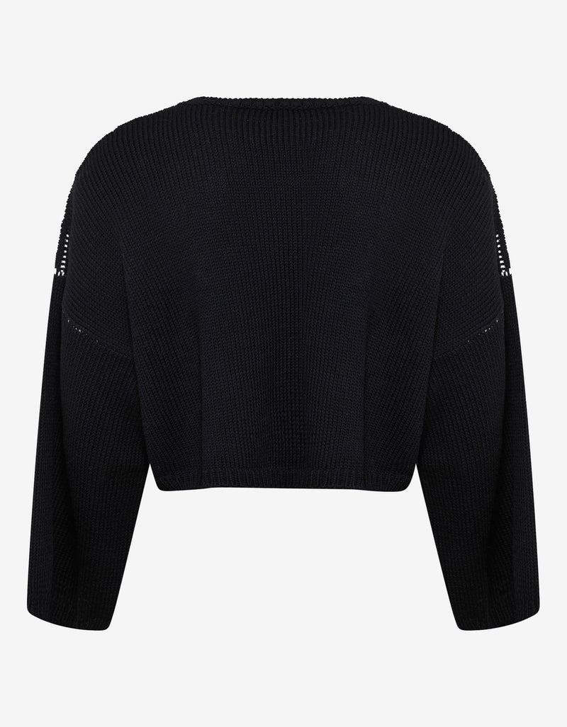 Raf Simons Navy Blue RS Logo Cropped Oversized Sweater