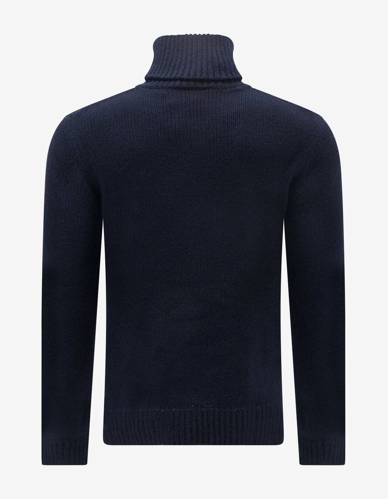 Ralph Lauren Purple Label Navy Blue Embroidered Emblem Turtleneck Sweater