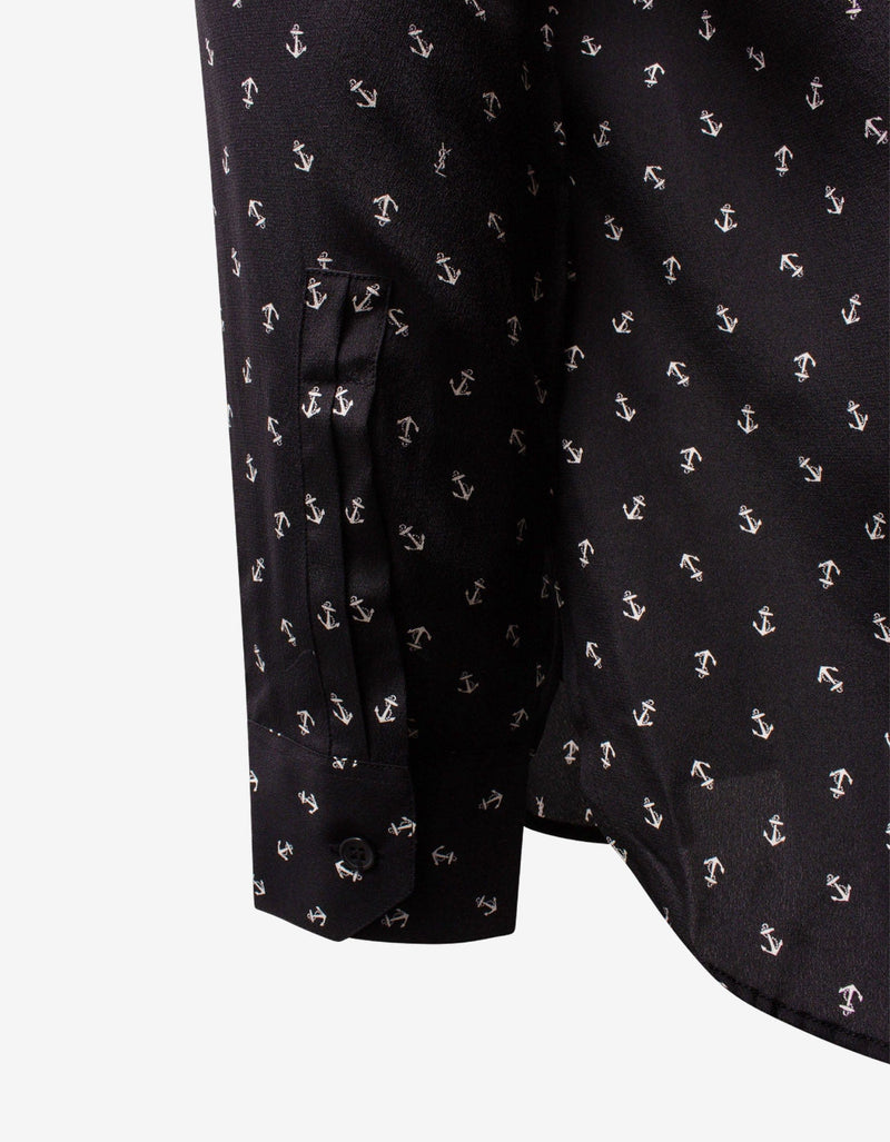 Saint Laurent Black Anchor Print Silk Shirt