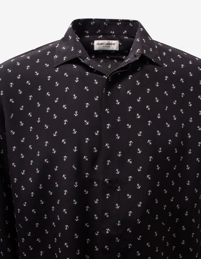 Saint Laurent Black Anchor Print Silk Shirt