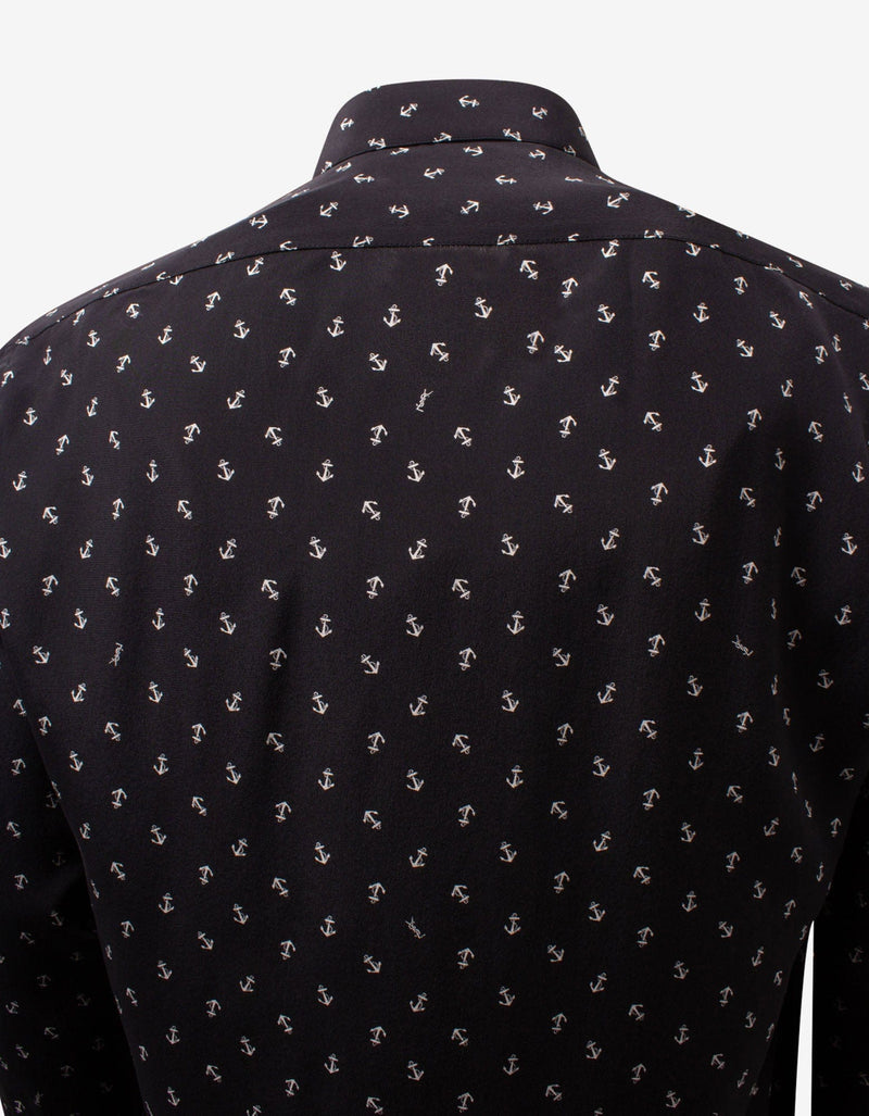 Saint Laurent Black Anchor Print Silk Shirt