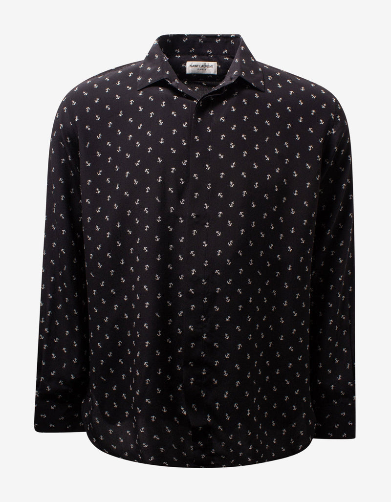Saint Laurent Black Anchor Print Silk Shirt
