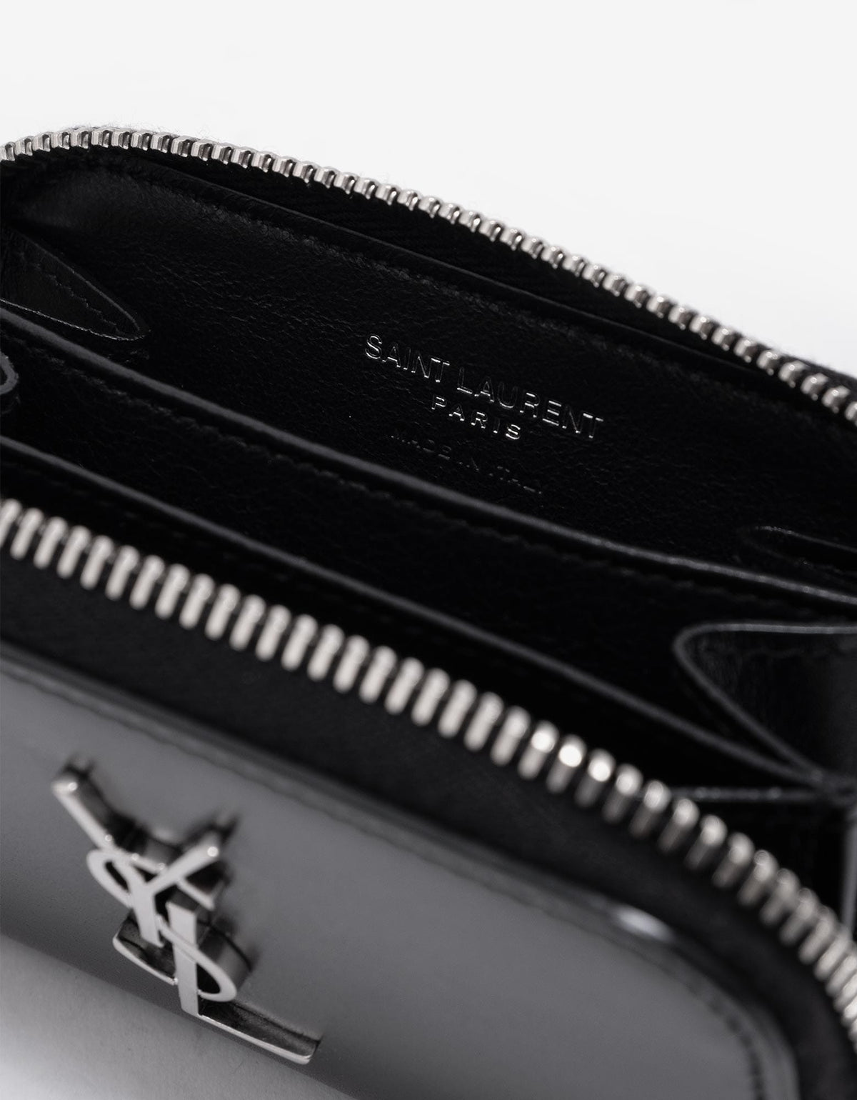 Saint Laurent Black Cassandre Logo Zip Wallet