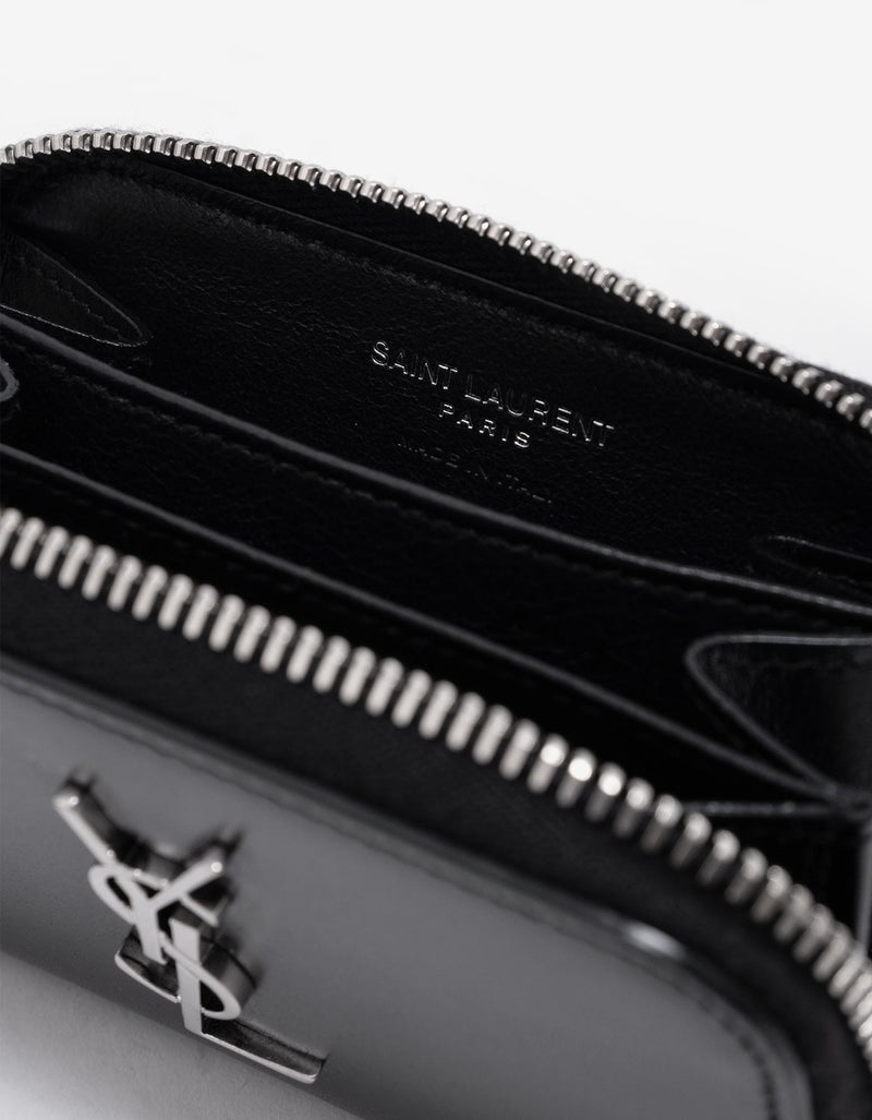 Saint Laurent Black Cassandre Logo Zip Wallet
