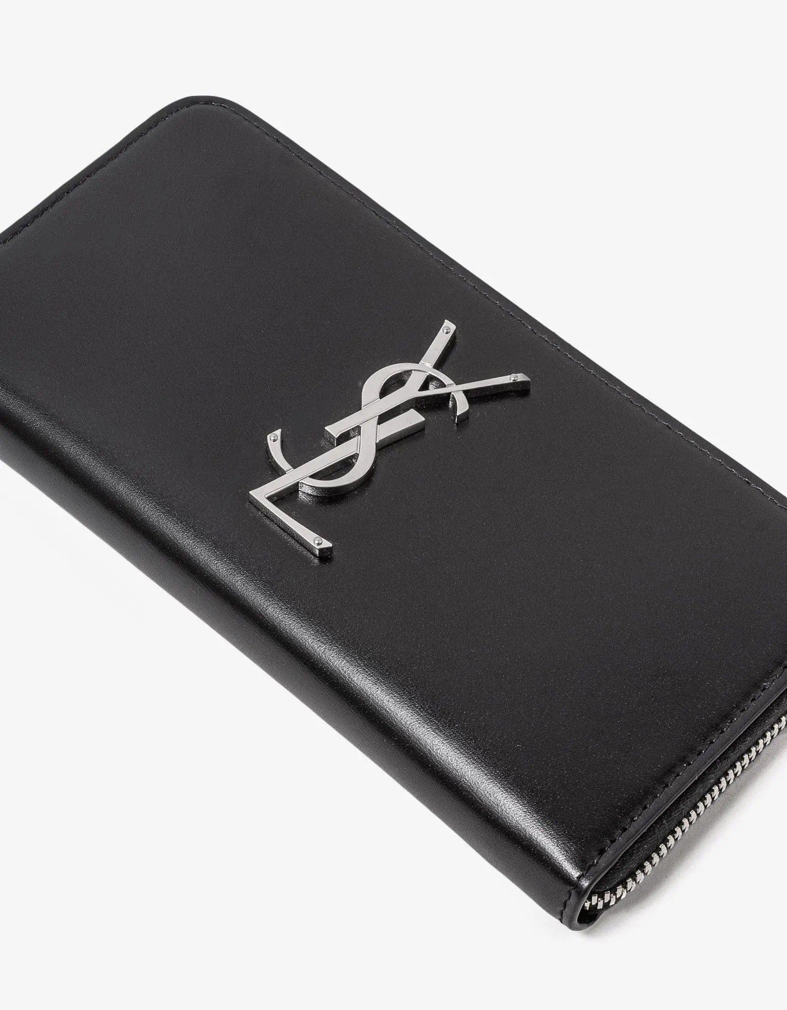 Saint Laurent Black Cassandre Zip Long Wallet Zoo Fashions