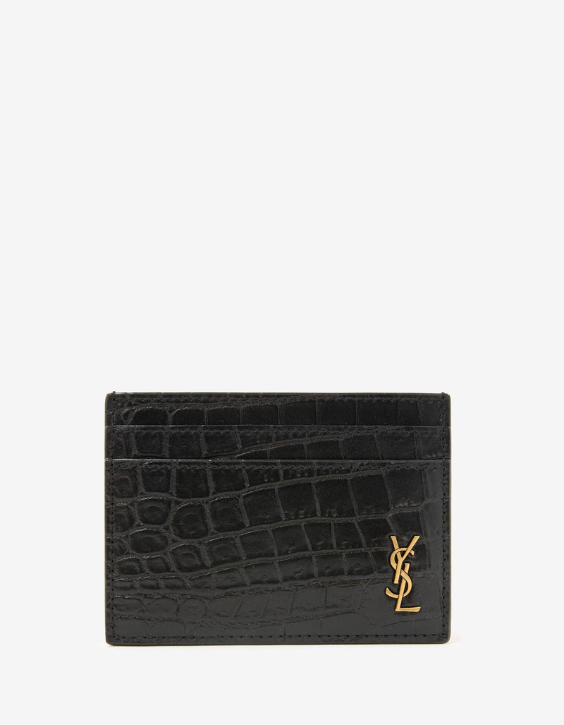 Saint Laurent Black Crocodile Embossed Monogram Card Holder