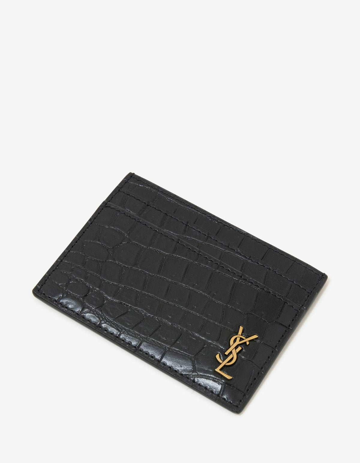 Saint Laurent Black Crocodile Embossed Monogram Card Holder