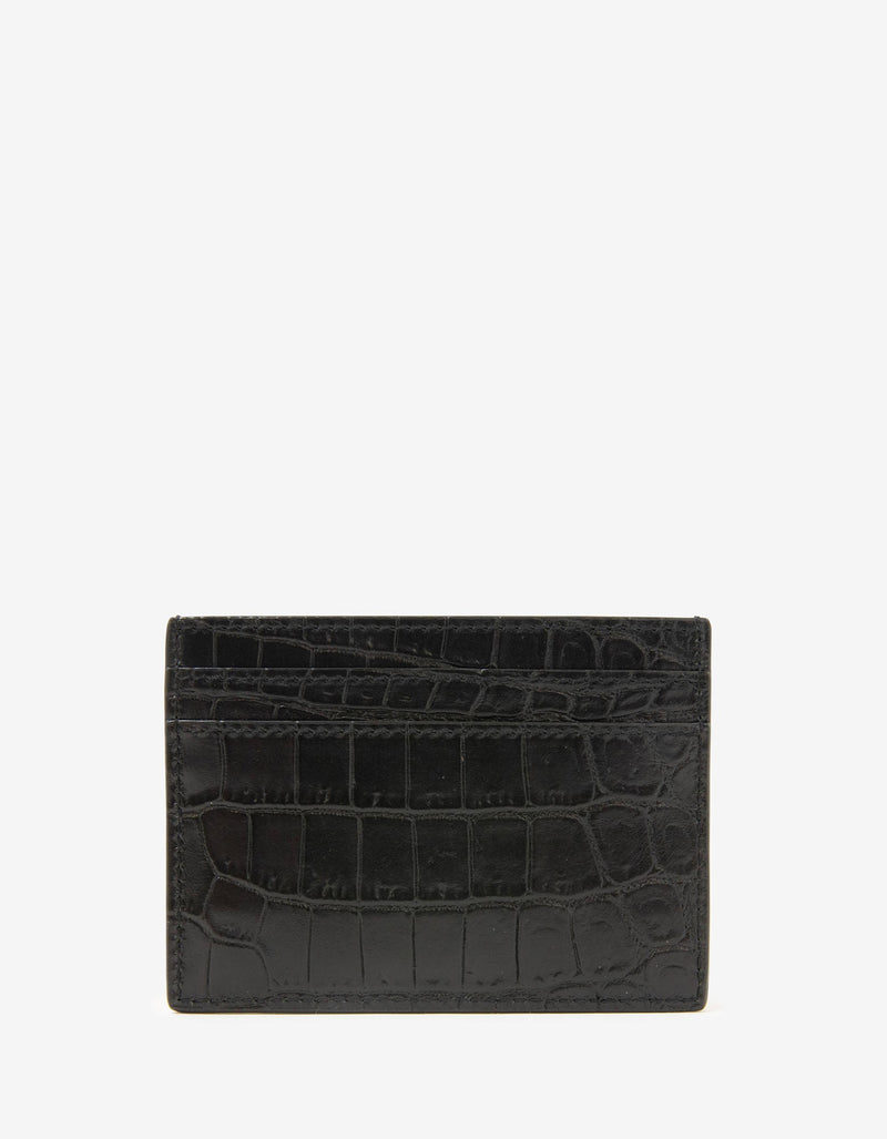 Saint Laurent Black Crocodile Embossed Monogram Card Holder
