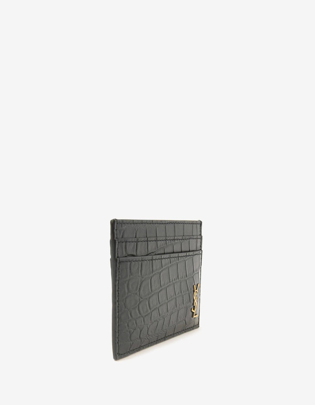 Saint Laurent Black Crocodile Embossed Monogram Card Holder