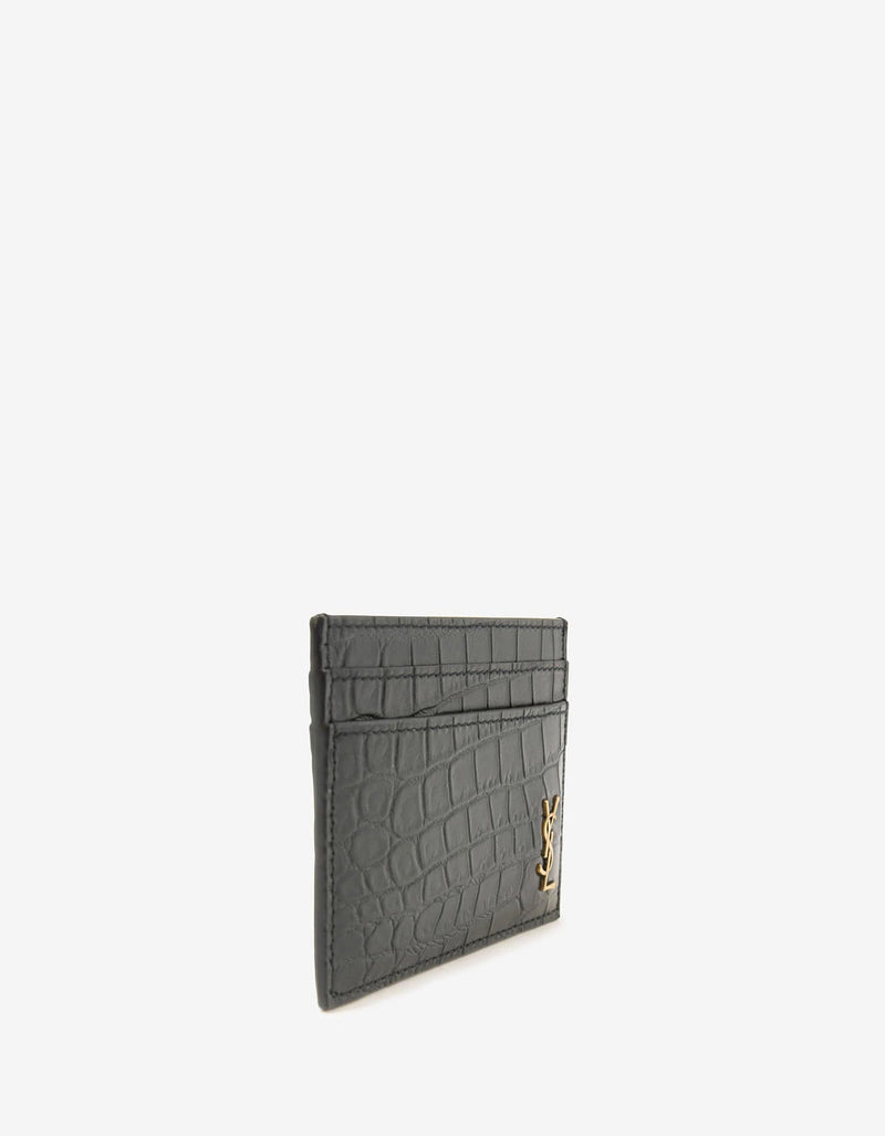 Saint Laurent Black Crocodile Embossed Monogram Card Holder