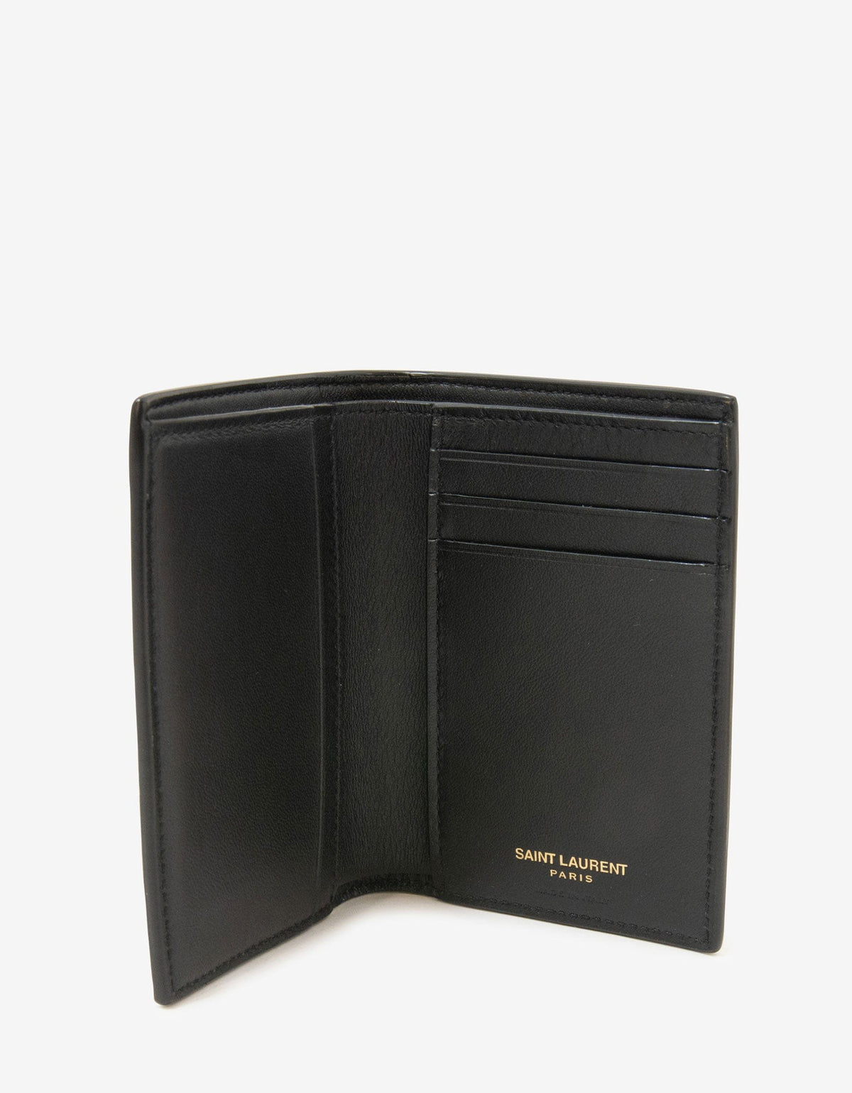 Saint Laurent Black Crocodile Embossed Monogram Card Wallet