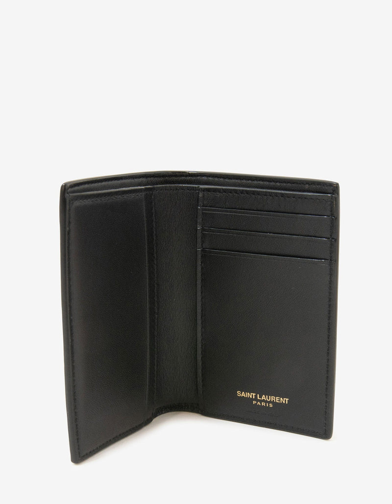 Saint Laurent Black Crocodile Embossed Monogram Card Wallet