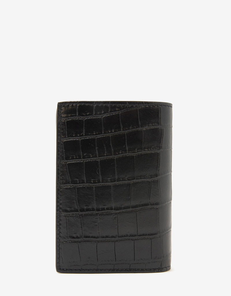 Saint Laurent Black Crocodile Embossed Monogram Card Wallet