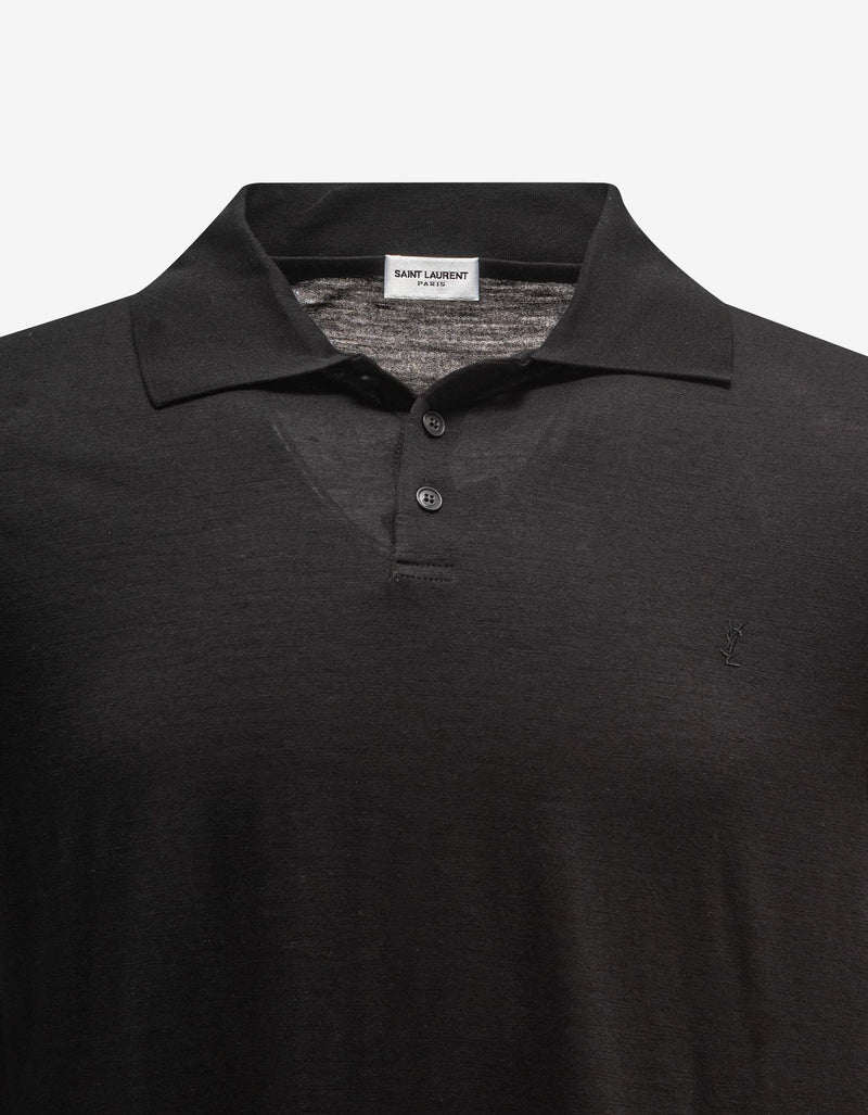 Saint Laurent Black Knitted Polo T-Shirt