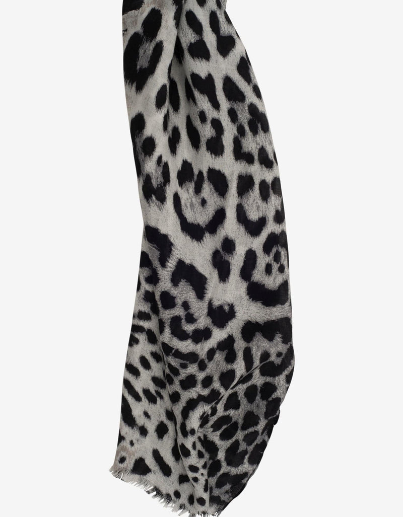 Saint Laurent Black Leopard Print Silk Scarf