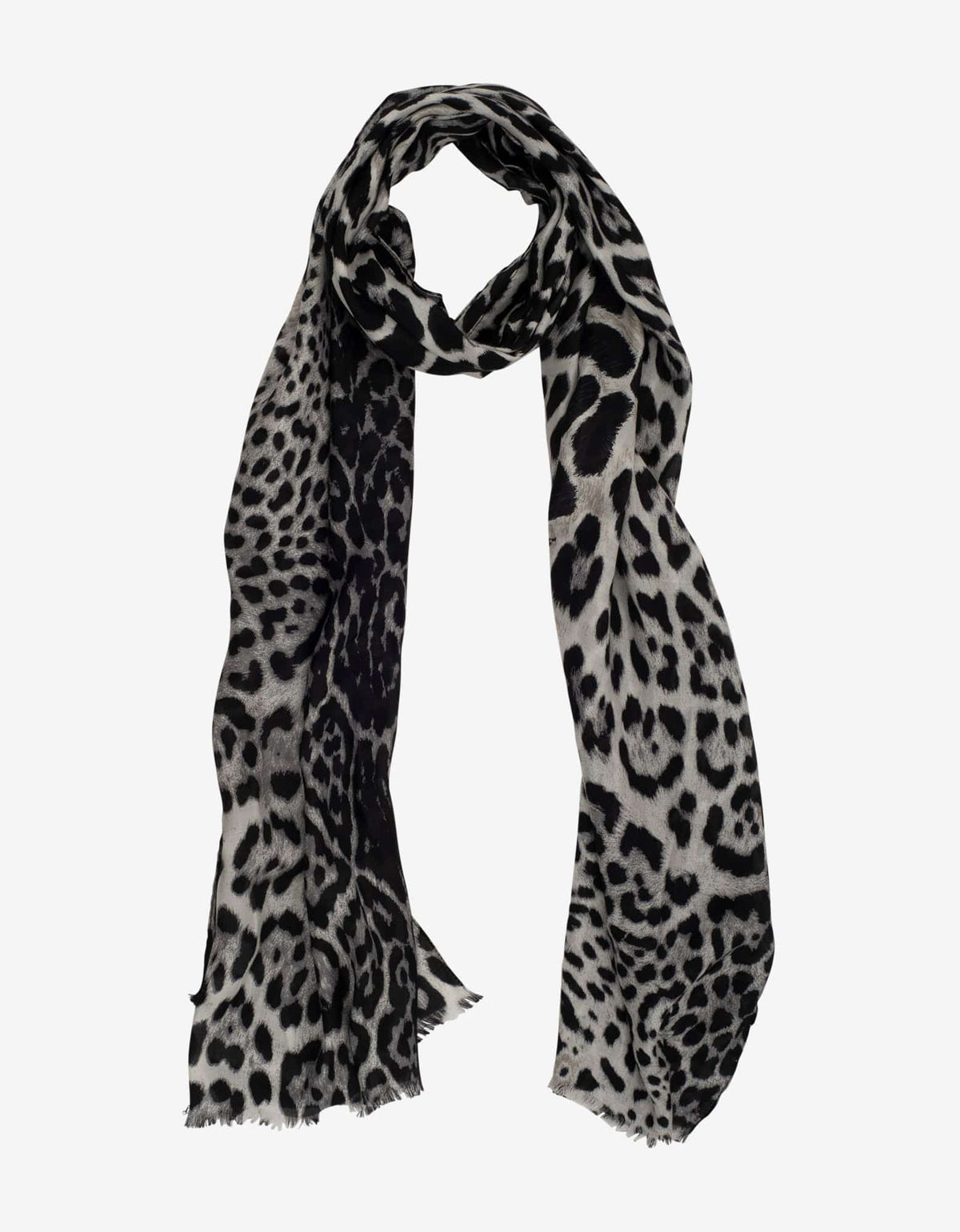 Saint Laurent Black Leopard Print Silk Scarf