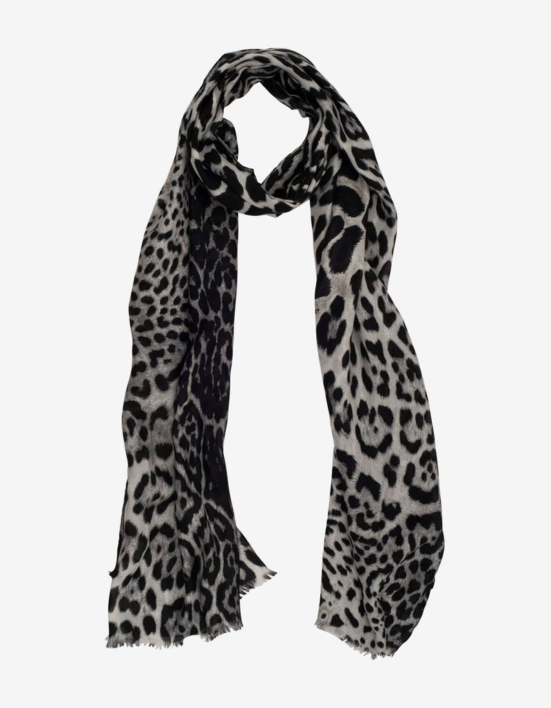 Saint Laurent Black Leopard Print Silk Scarf