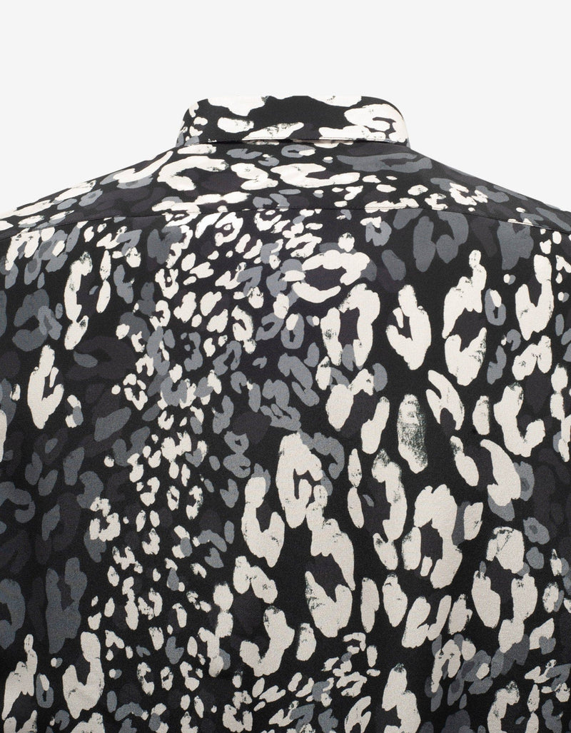 Saint Laurent Black Leopard Print Silk Shirt