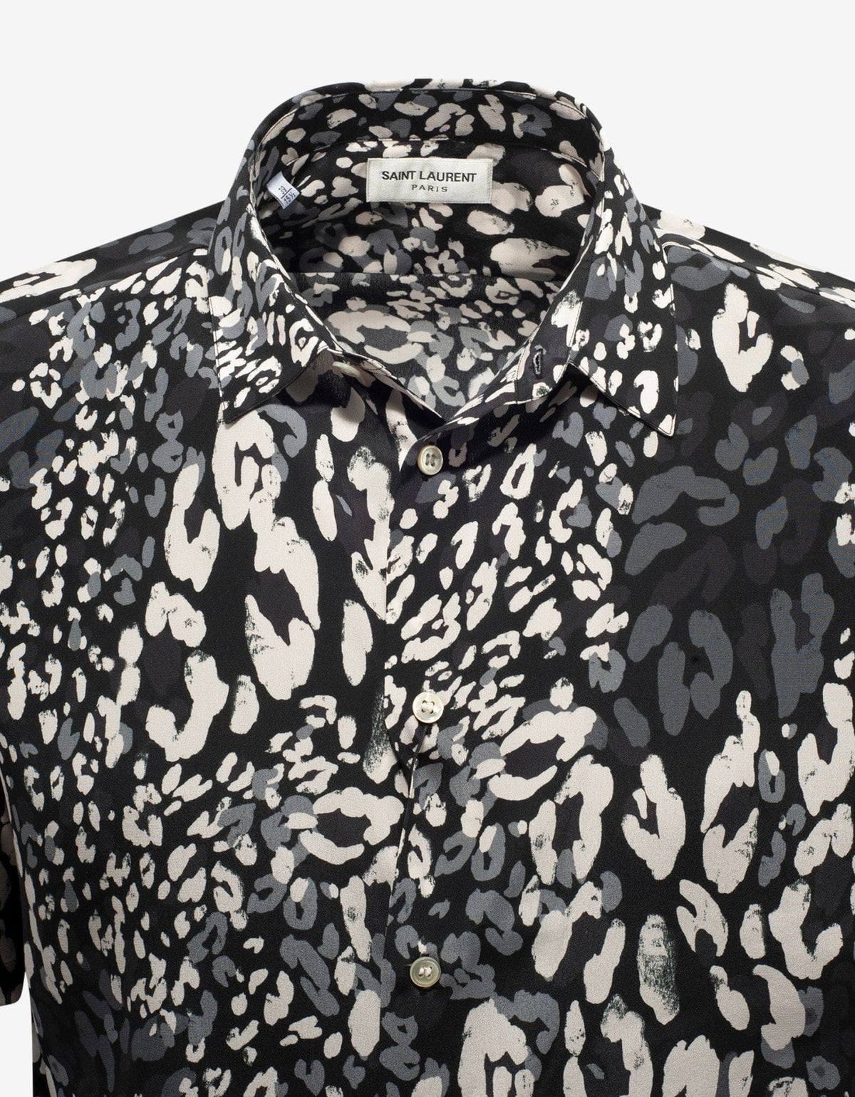 Saint Laurent Black Leopard Print Silk Shirt
