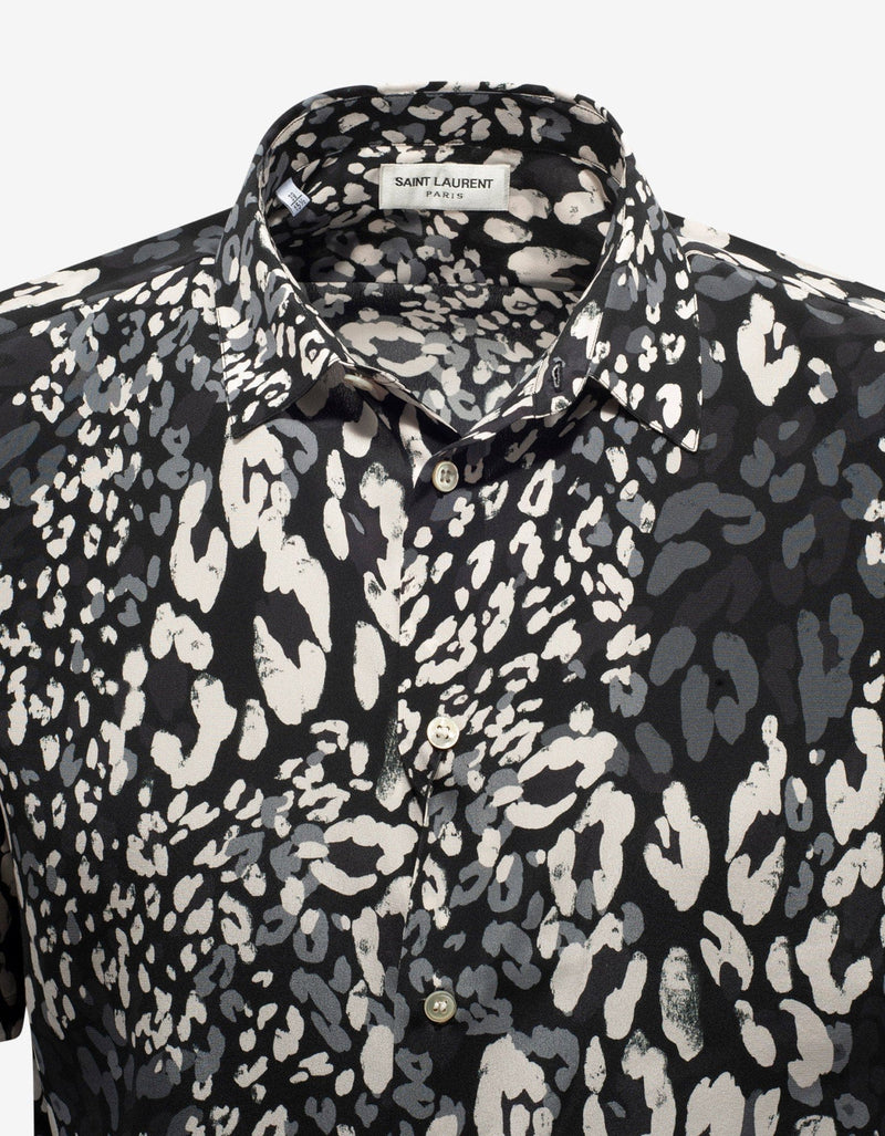 Saint Laurent Black Leopard Print Silk Shirt