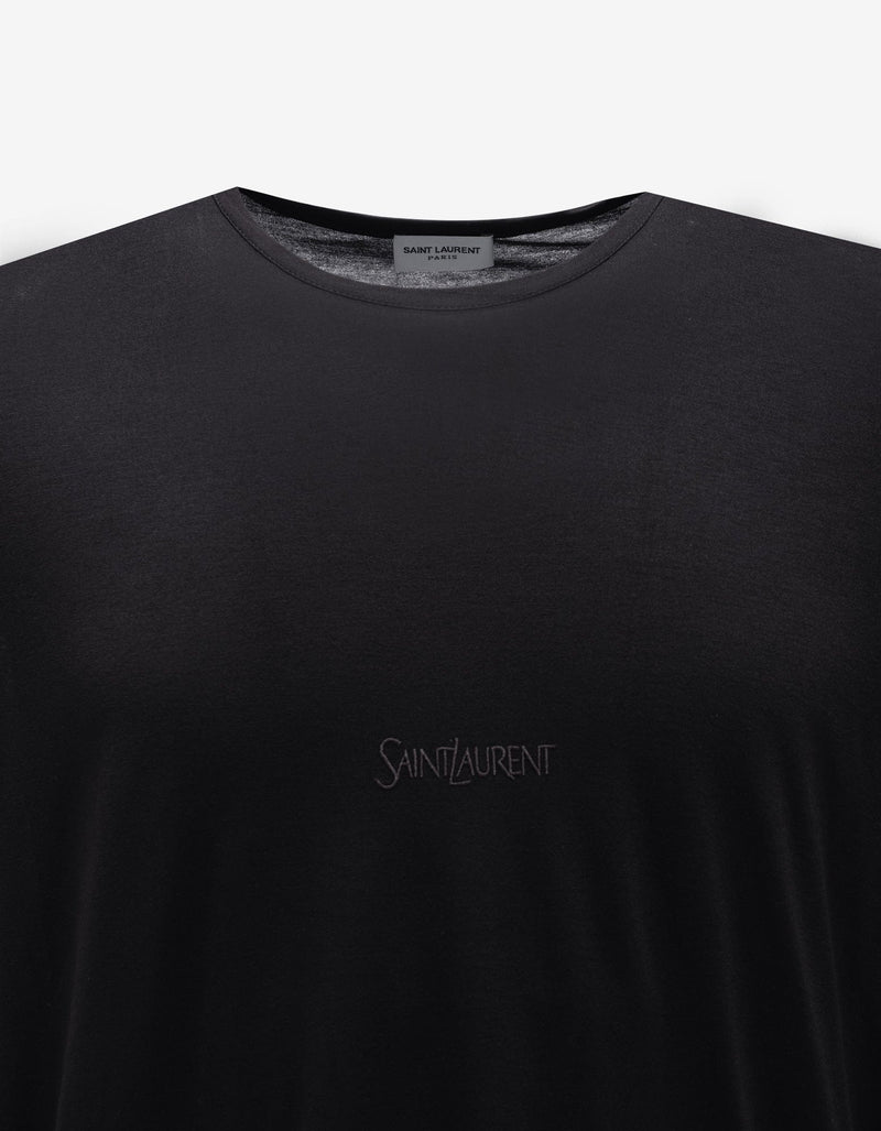 Saint Laurent Black Logo Embroidered T-Shirt