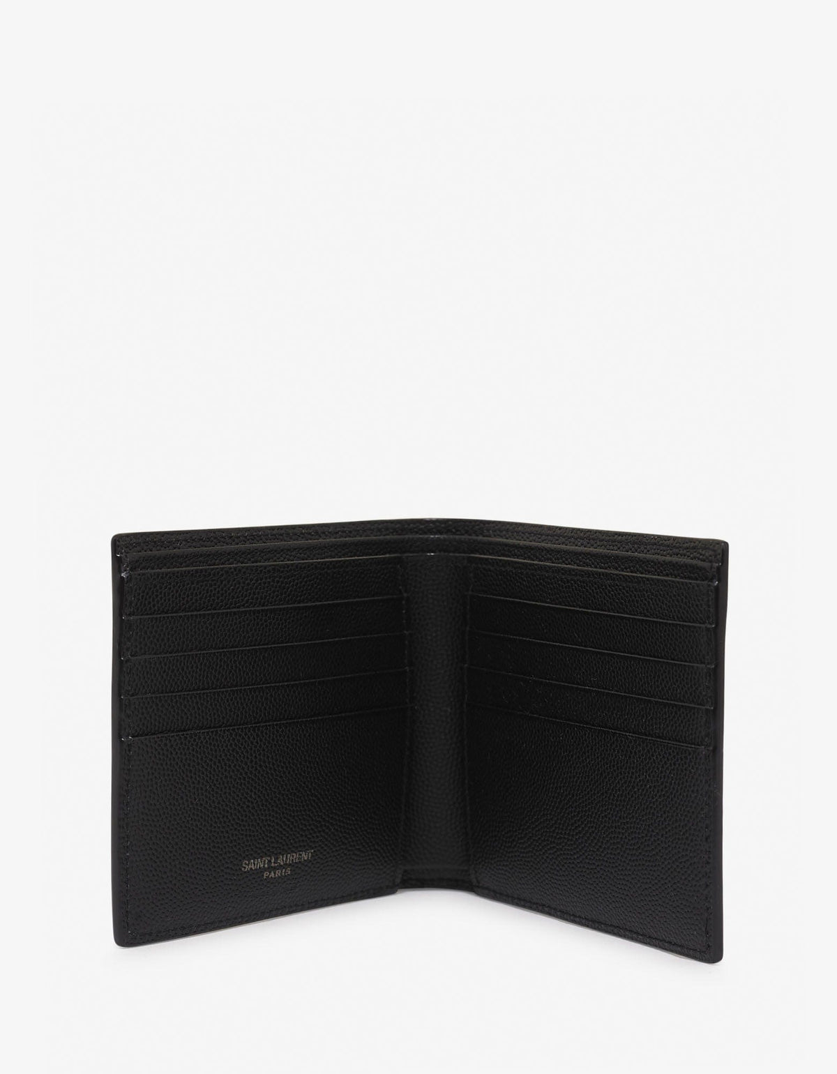 Saint Laurent Black Pebble Grain Logo Monogram Billfold Wallet