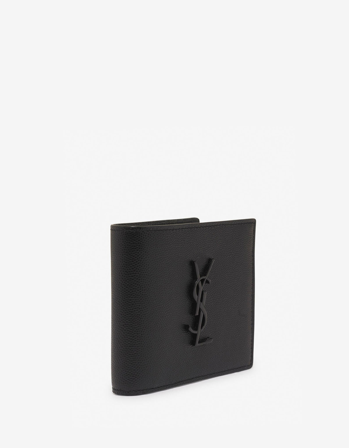 Saint Laurent Black Pebble Grain Logo Monogram Billfold Wallet