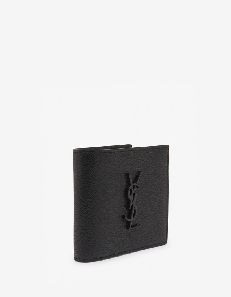 Saint Laurent Black Pebble Grain Logo Monogram Billfold Wallet