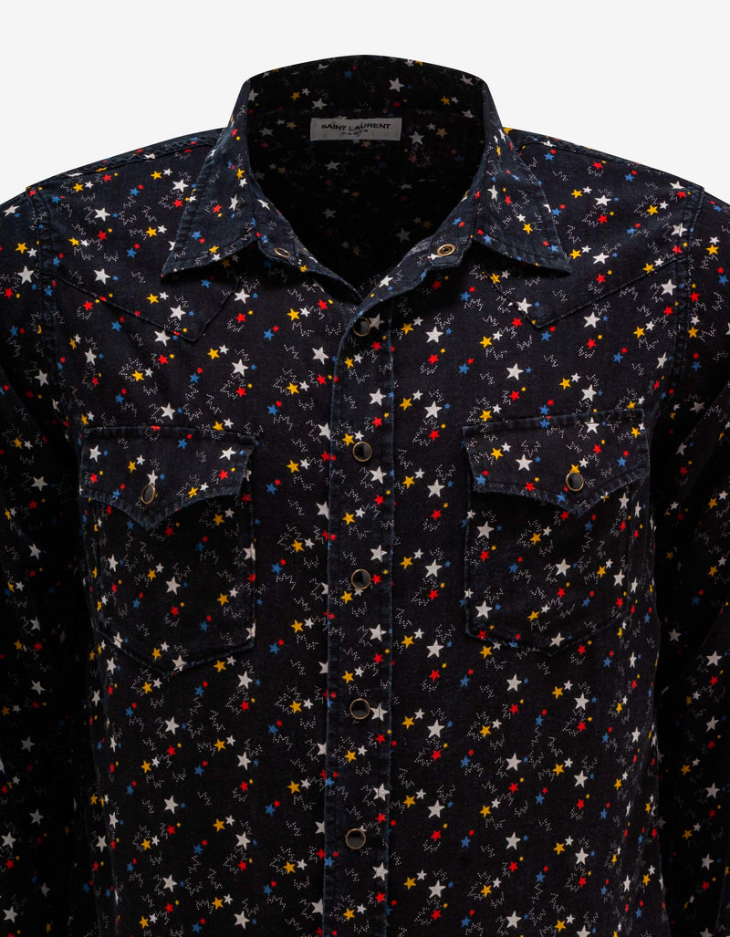 Saint Laurent Black Stars Print Western Shirt