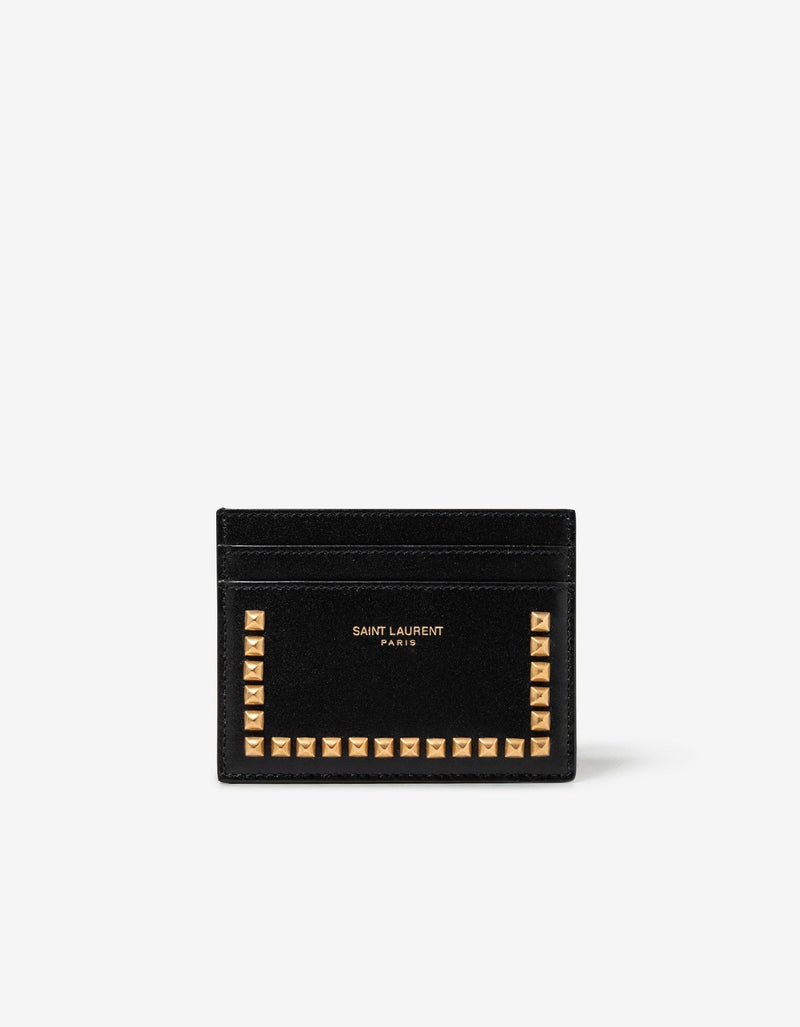 Saint Laurent Black Studded Leather Card Holder
