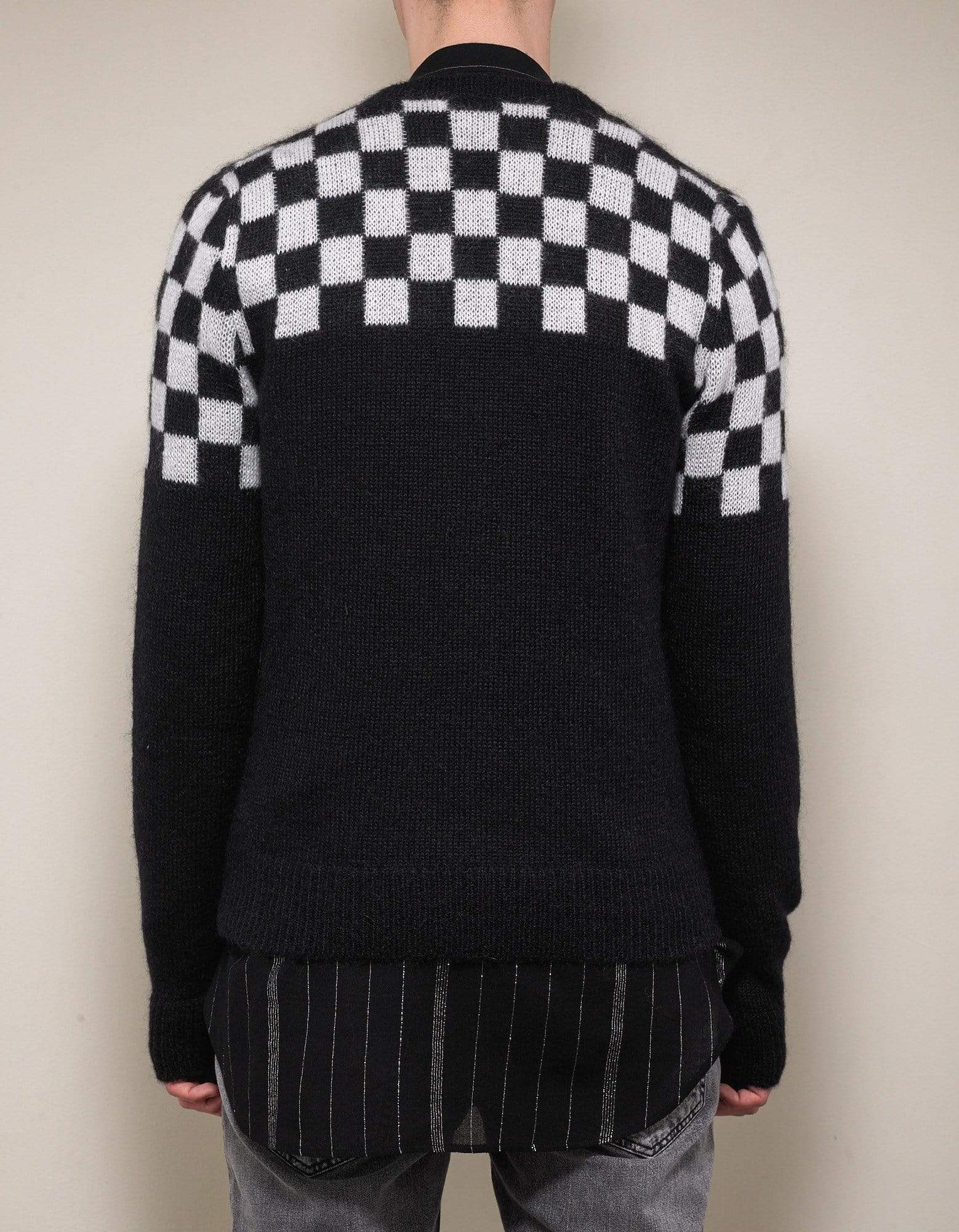 カーディガン SAINT LAURENT PARIS Check Mohair Cardigan Size-L Saint Laurent Black & White Check Mohair Cardigan | Designer