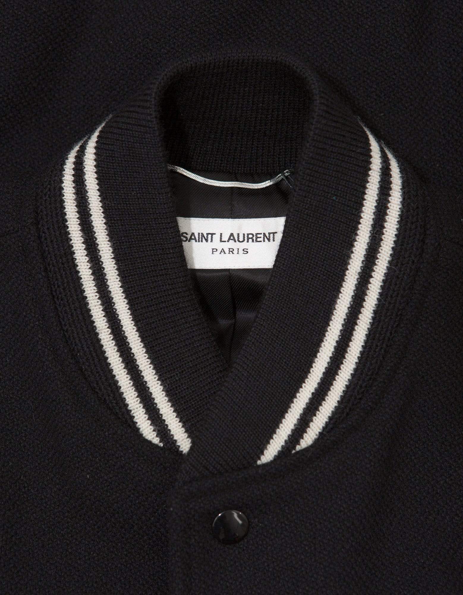 Saint Laurent Black Wool Teddy Jacket | Varsity Bomber with