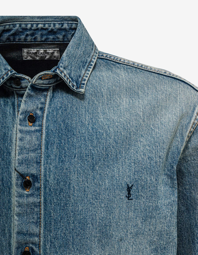 Saint Laurent Blue Cassandre Logo Denim Shirt