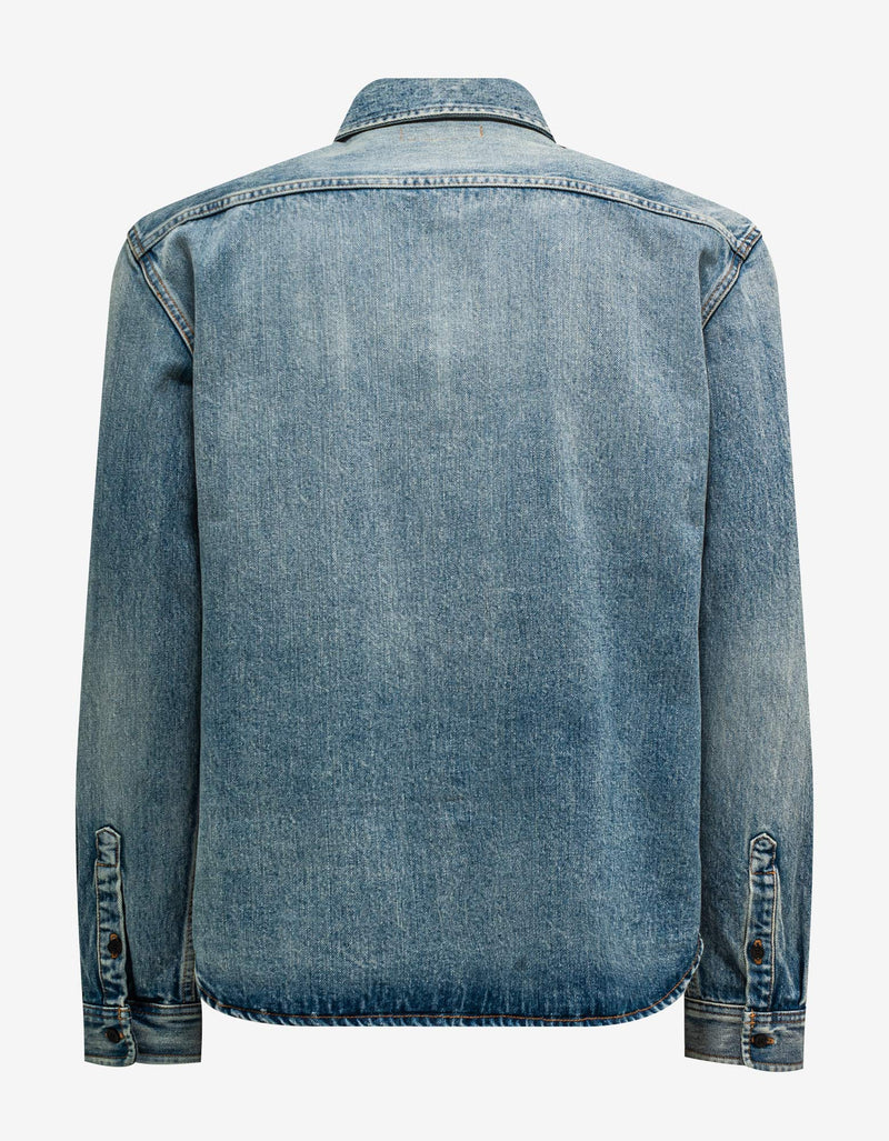 Saint Laurent Blue Cassandre Logo Denim Shirt