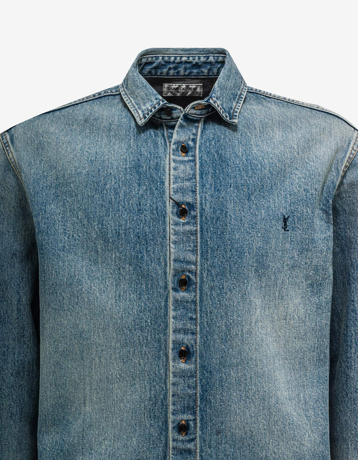 Saint Laurent Blue Cassandre Logo Denim Shirt