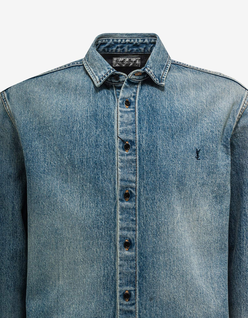 Saint Laurent Blue Cassandre Logo Denim Shirt