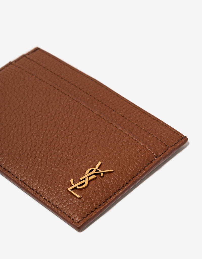 Saint Laurent Brown Grain Leather Monogram Card Holder