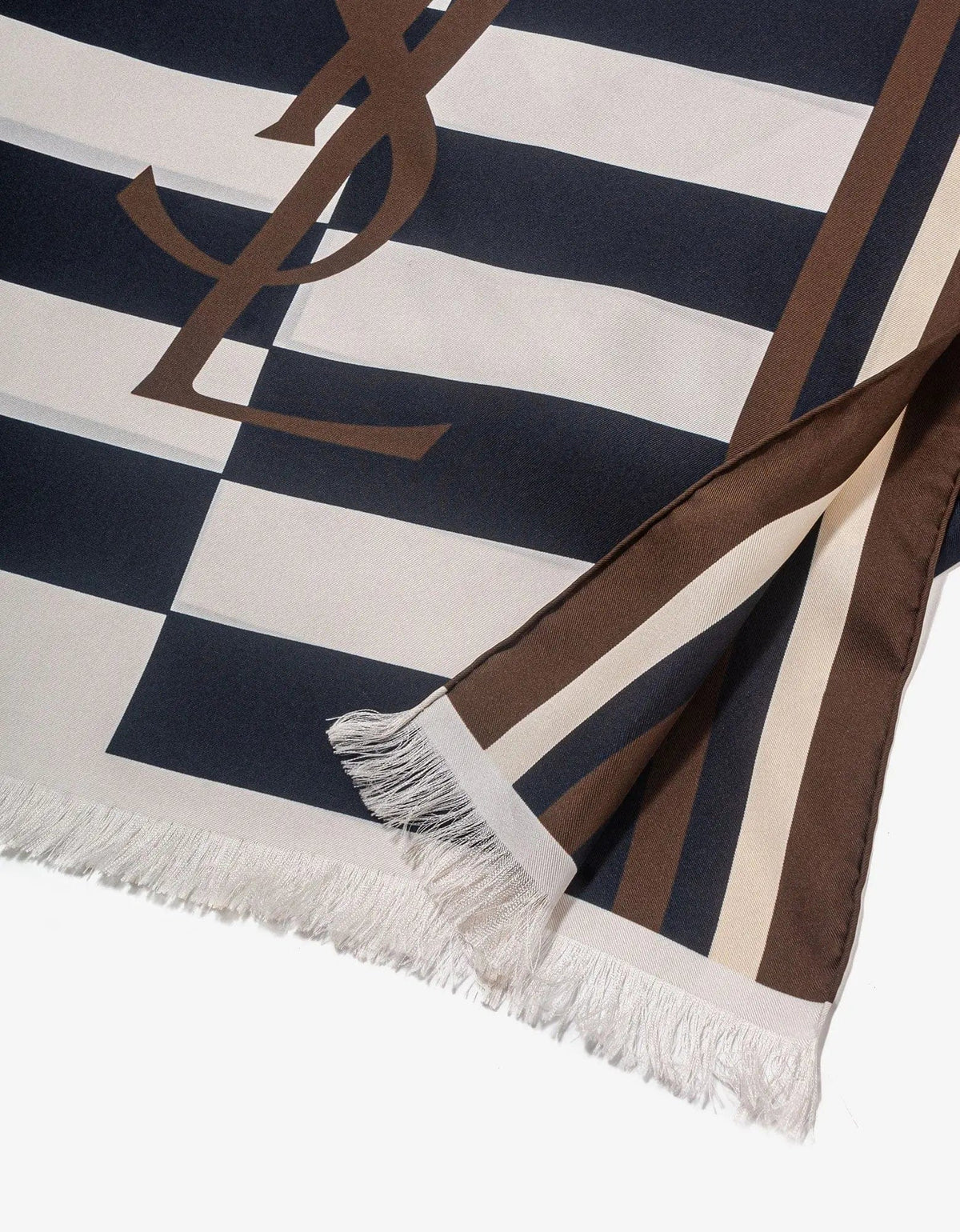 Saint Laurent Brown Logo Stripe Silk Scarf