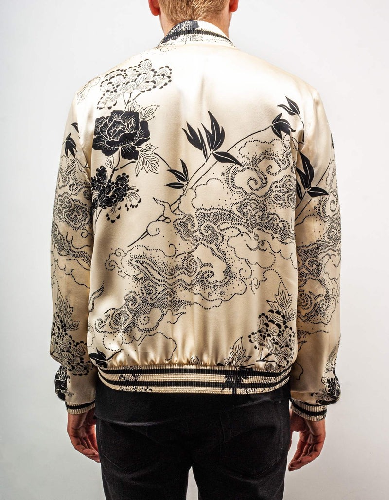 Saint Laurent Cloud Motif Silk Satin Teddy Jacket