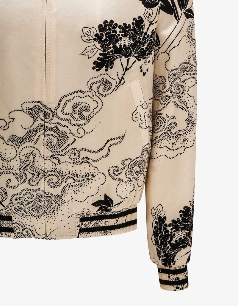 Saint Laurent Cloud Motif Silk Satin Teddy Jacket